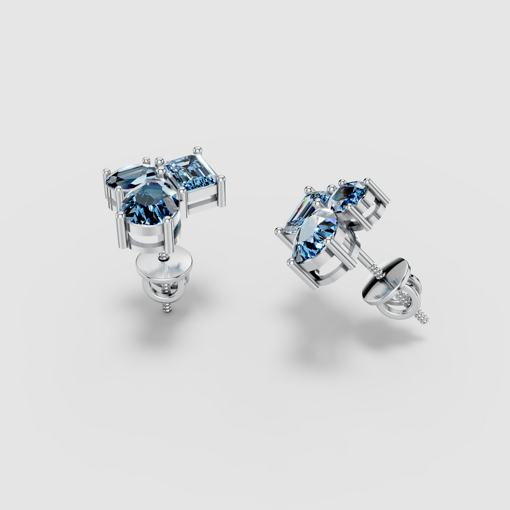 Jessica - 18K Gold Multi-Shape Aquamarine Cluster Stud Earrings"