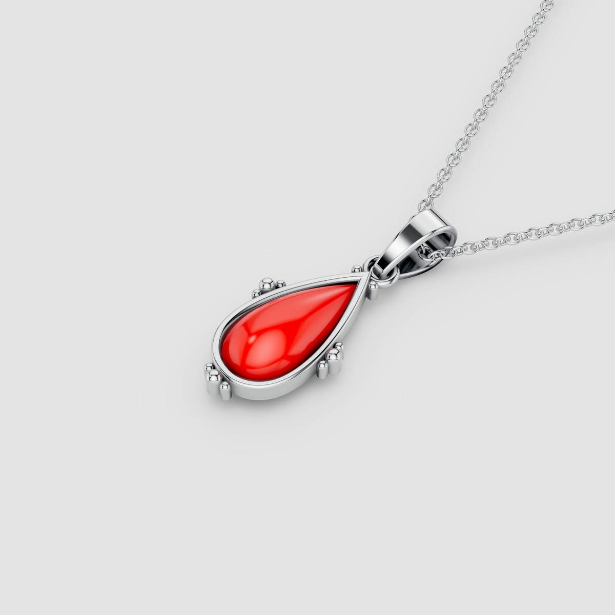 Marina – Teardrop Red Coral Bezel Drop Pendant in 18KT Gold