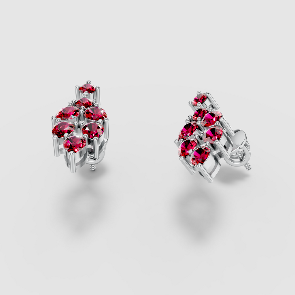 Nicole - Solid 18K Gold Pear & Round Ruby Cluster Dangle Earrings"