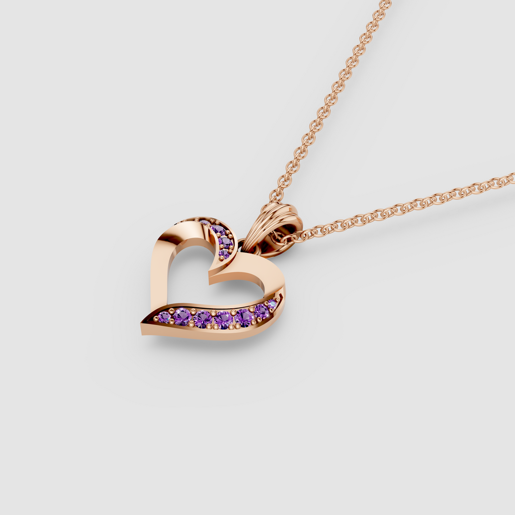 Matilda – Openwork Ribbon Heart Pendant in 18KT Gold with Natural Amethyst