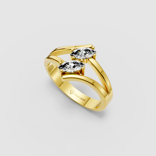 Elodie – 18K Gold Twin Marquise Cut Moissanite Split-Band Ring
