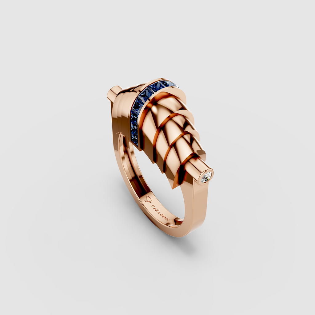 Catherine - Solid 18K Gold Fluted Band with Blue Sapphire Channel"