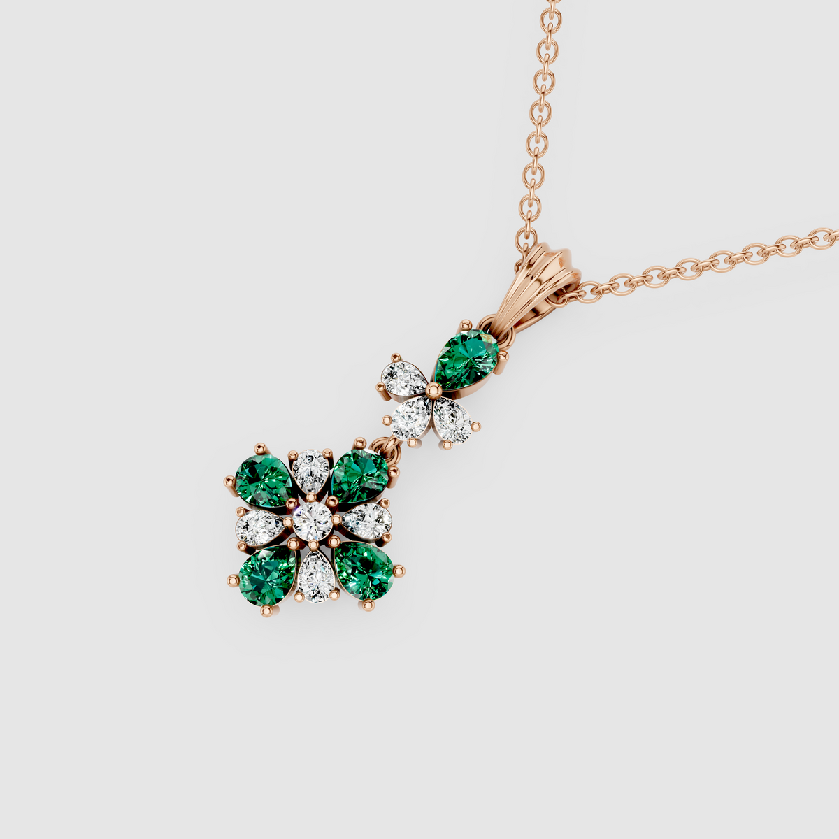 Regal Maya – Vintage-Inspired Emerald & Moissanite Cluster Drop Pendant in 18KT Gold