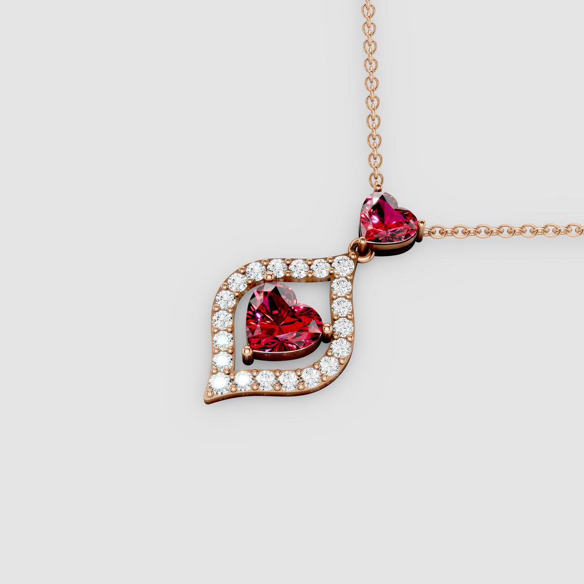 Charlotte – Heart-Cut Crimson Ruby Solitaire Pendant with Moissanite Frame in 18KT Gold