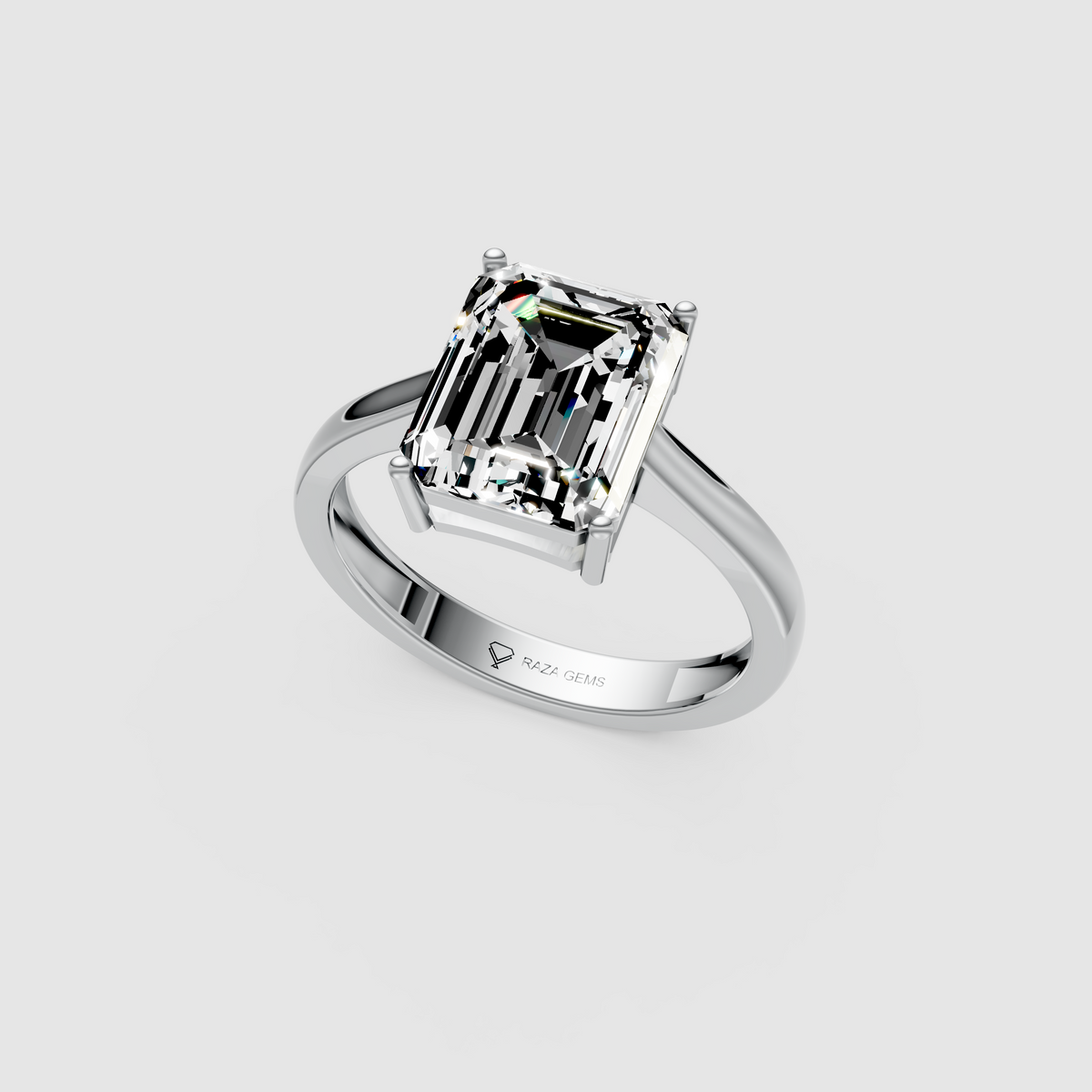 Monolith – Classic Emerald-Cut Moissanite Engagement Ring in 18KT Gold