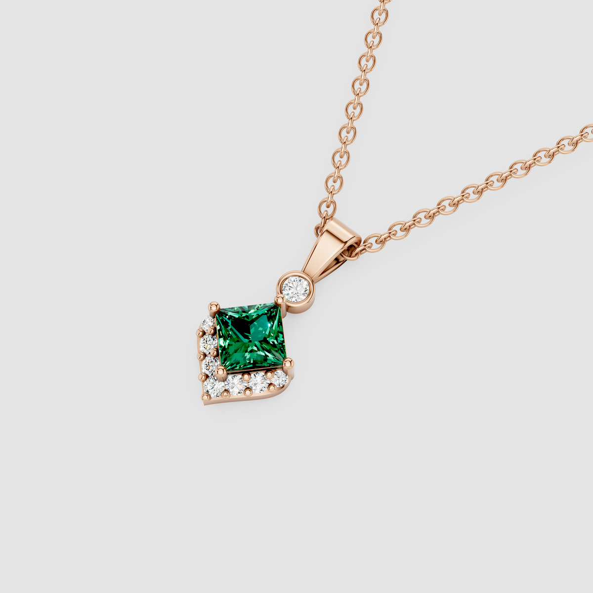 Princess Cut Emerald & Moissanite Pendant in 18K Solid Gold | Yellow, White, Rose Gold