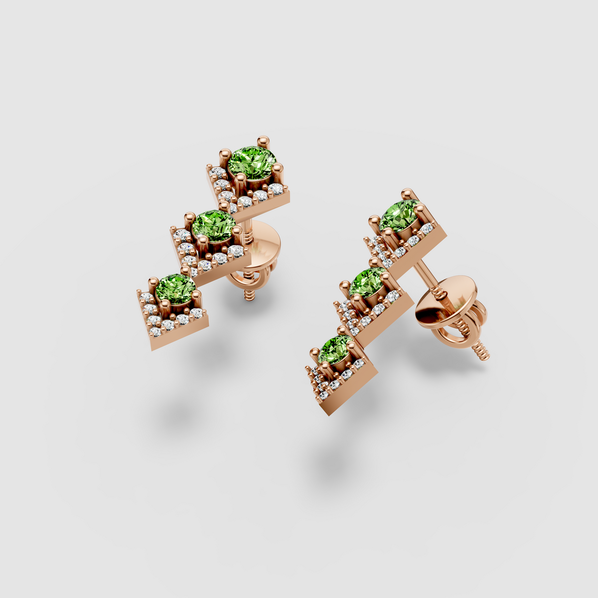 Ashley - 18K Gold Three-Tier Peridot & Geometric Moissanite Drop Earrings"