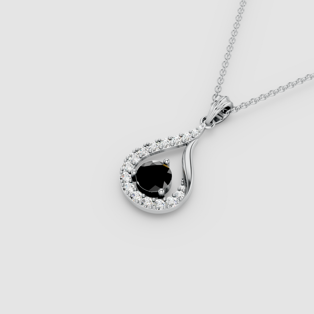 Mabel – Round Black Spinel & Moissanite Pavé Teardrop Pendant in 18KT Gold