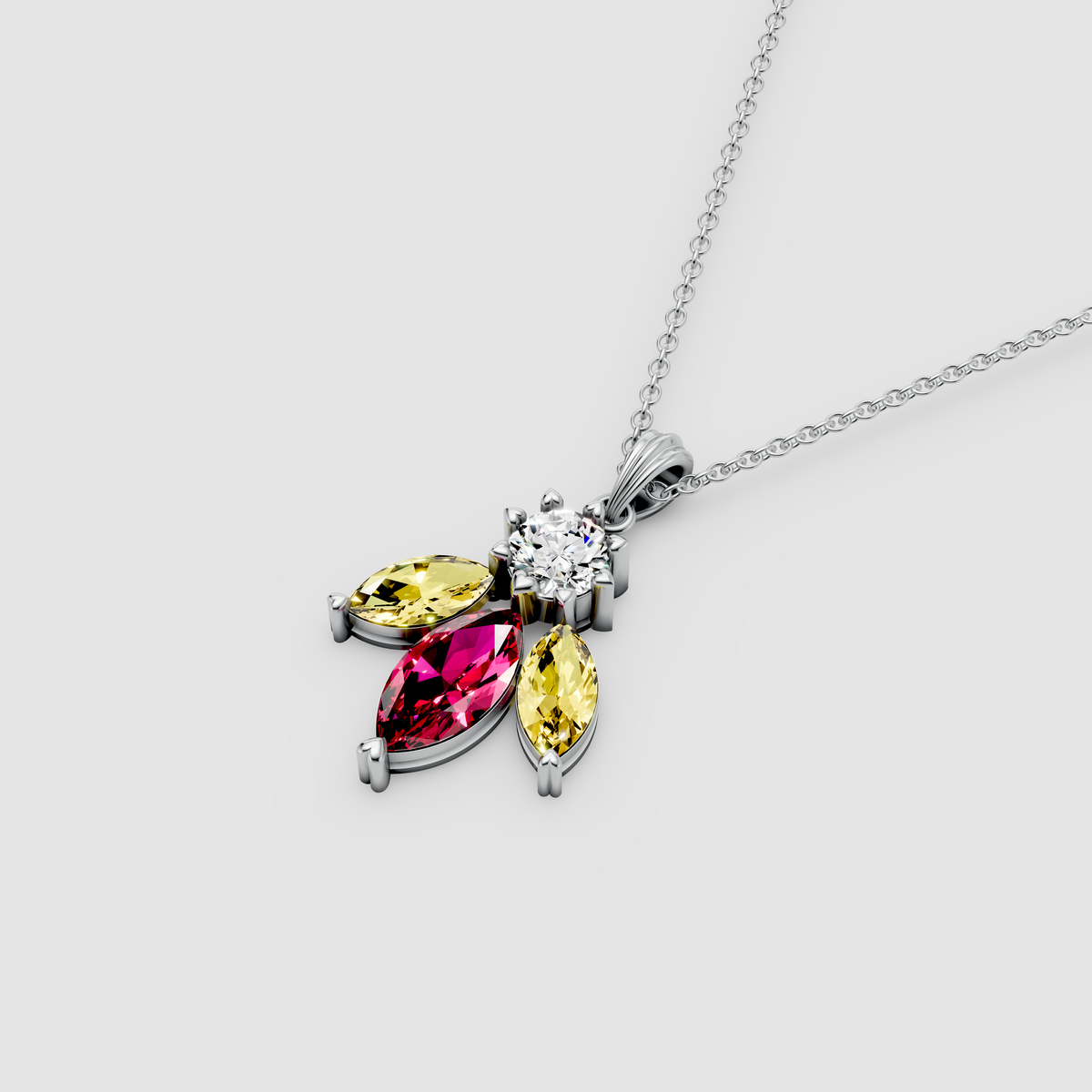 Elizabeth - Solid 18K Gold Marquise Ruby & Yellow Spinel Pendant with Moissanite"