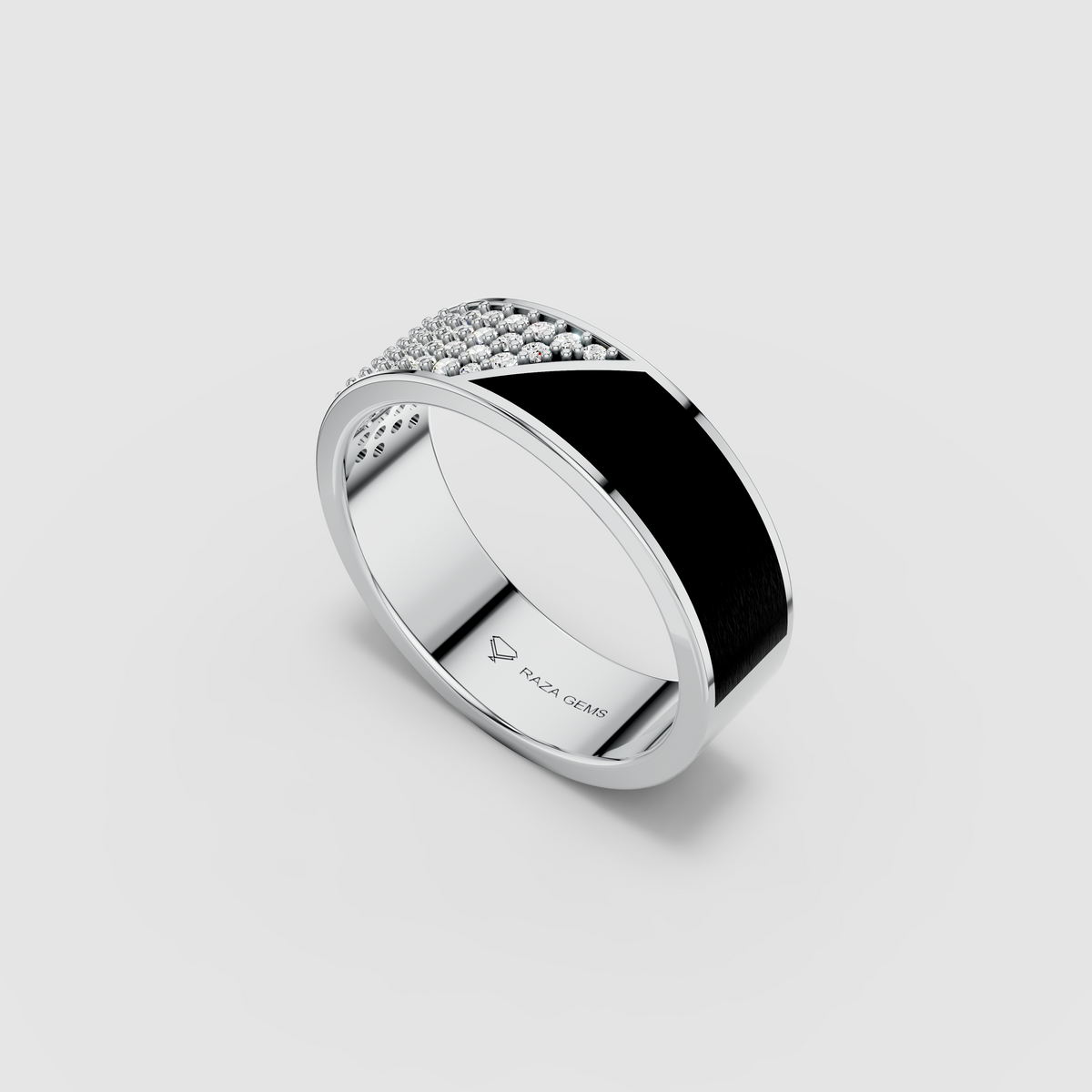 Charlotte - 18K Gold Black Enamel & Pavé Moissanite Band Ring