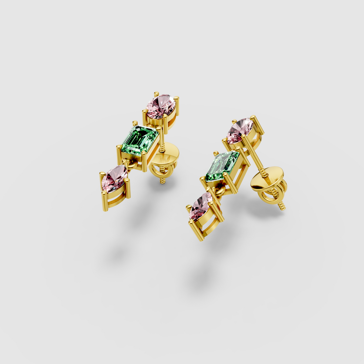 Rebecca - 18K Gold Pink Spinel & Green Garnet Multi-Cut Drop Earrings" (Descriptive & Elegant)