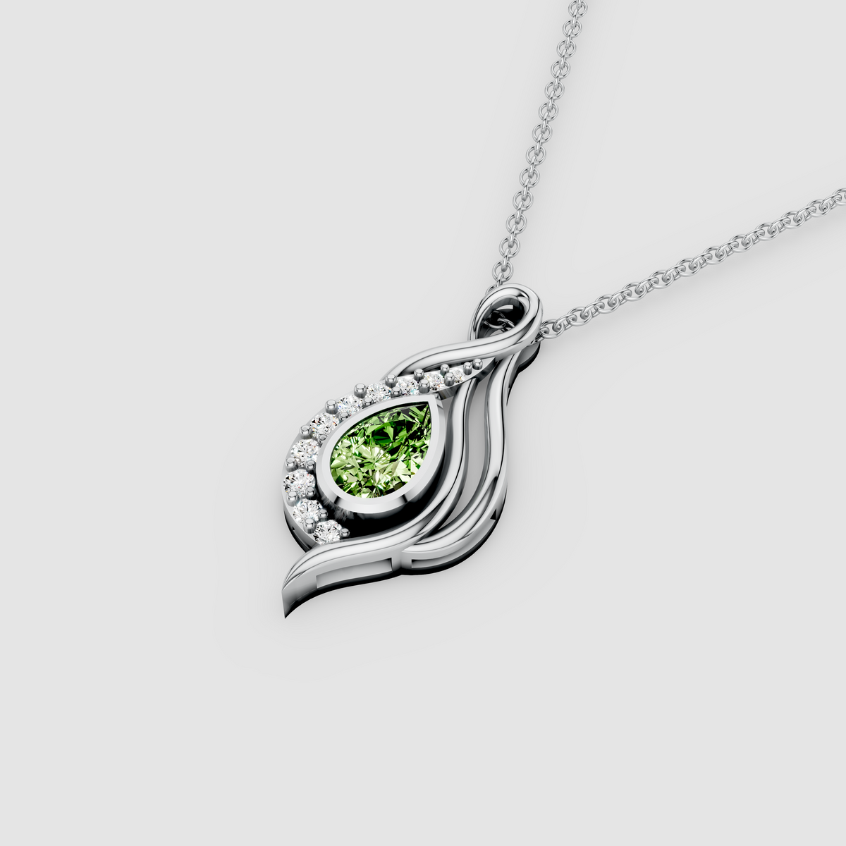 Cynthia - Solid 18K Gold Pear-Cut Peridot & Moissanite Ribbon Drop Pendant"