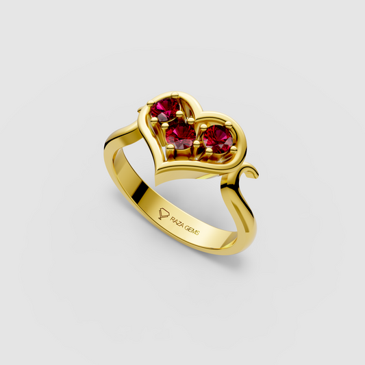 Valentina - Heart Shaped Frame Ruby Ring | 18K Yellow, White & Rose Gold
