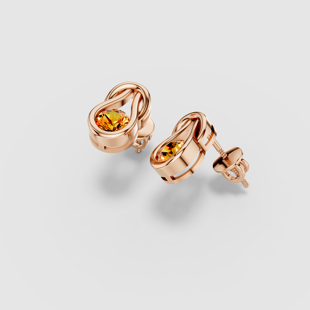 Elizabeth - Solid 18K Gold Round Citrine Swirl Statement Earrings"