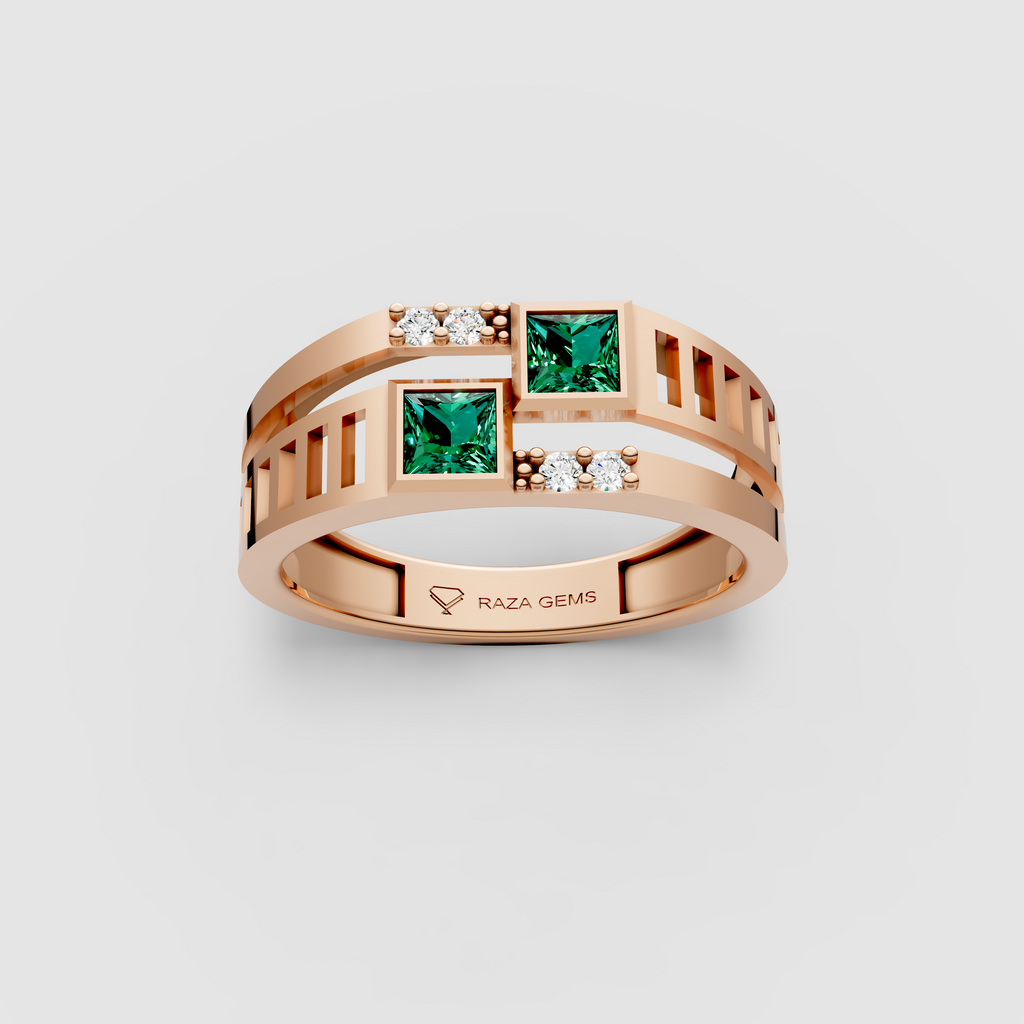 Nancy – 18K Solid Gold Princess Emerald & Moissanite Architectural Ring