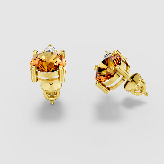 Lisa - Solid 18K Gold Citrine & Solitaire Moissanite Stud Earrings"