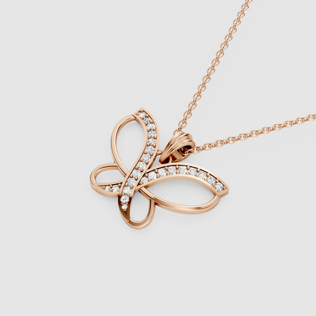 Freya – Openwork Butterfly Pendant with Pave Moissanite Ribbon in 18KT Gold