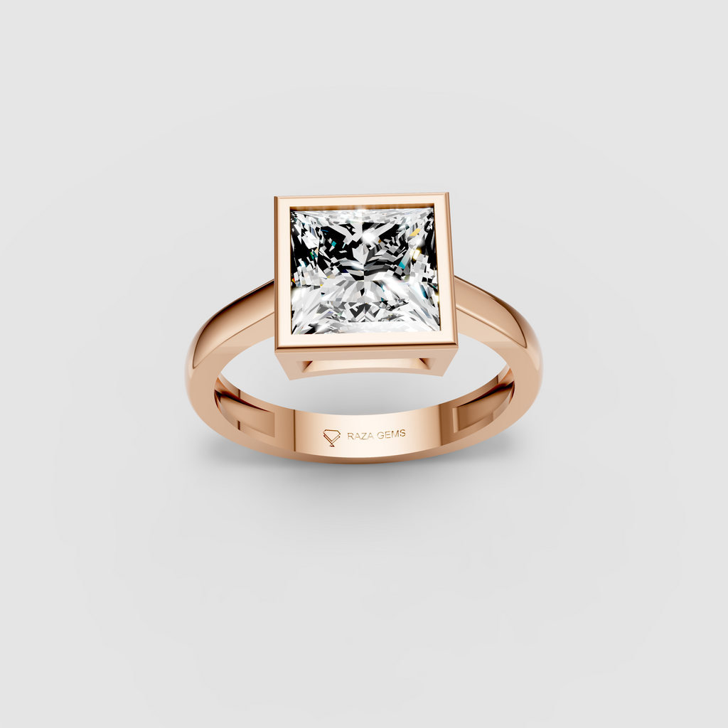 Phoebe – Princess Cut Moissanite Bezel-Set Engagement Ring in 18KT Gold