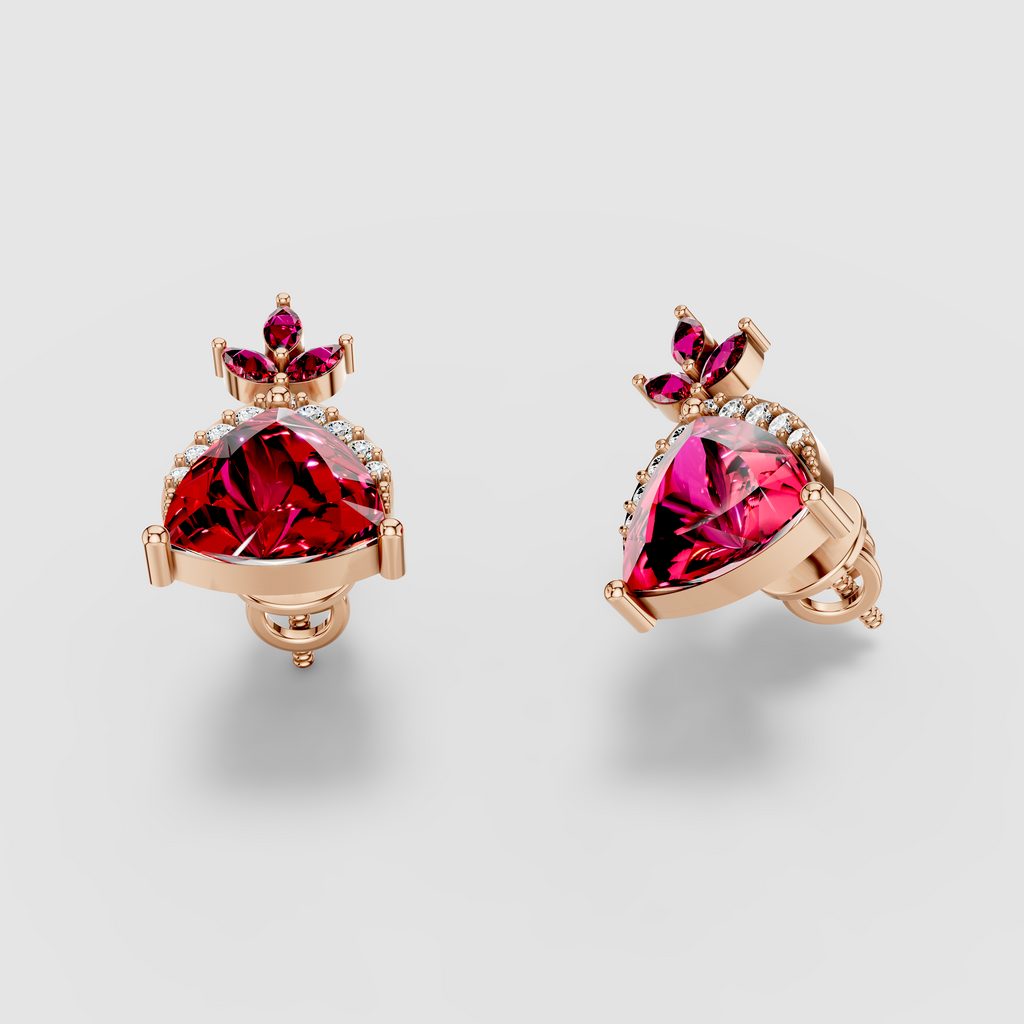 Dorothy - 18K Gold Trillion Red Garnet & Sparkling Moissanite Studs"