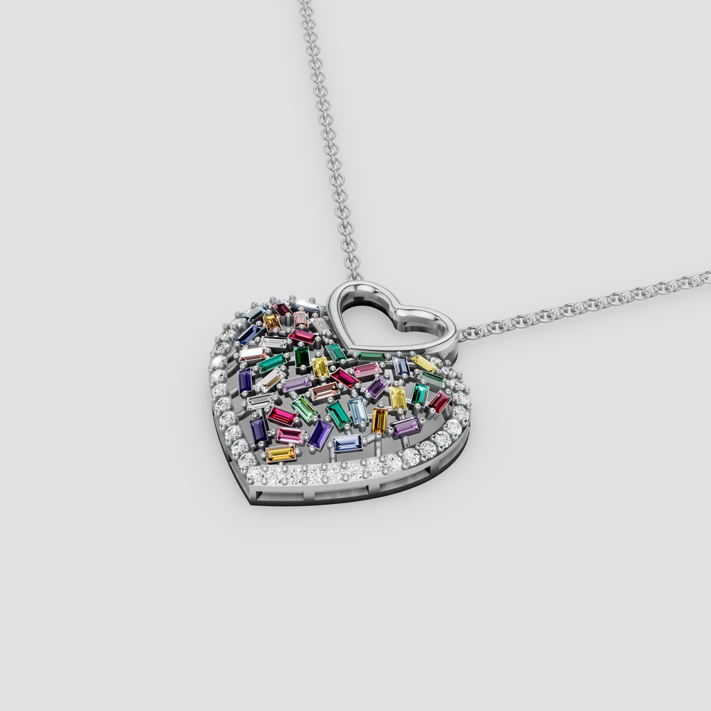 Aria – Natural Rainbow Gemstone Mosaic Heart Pendant in 18KT Gold