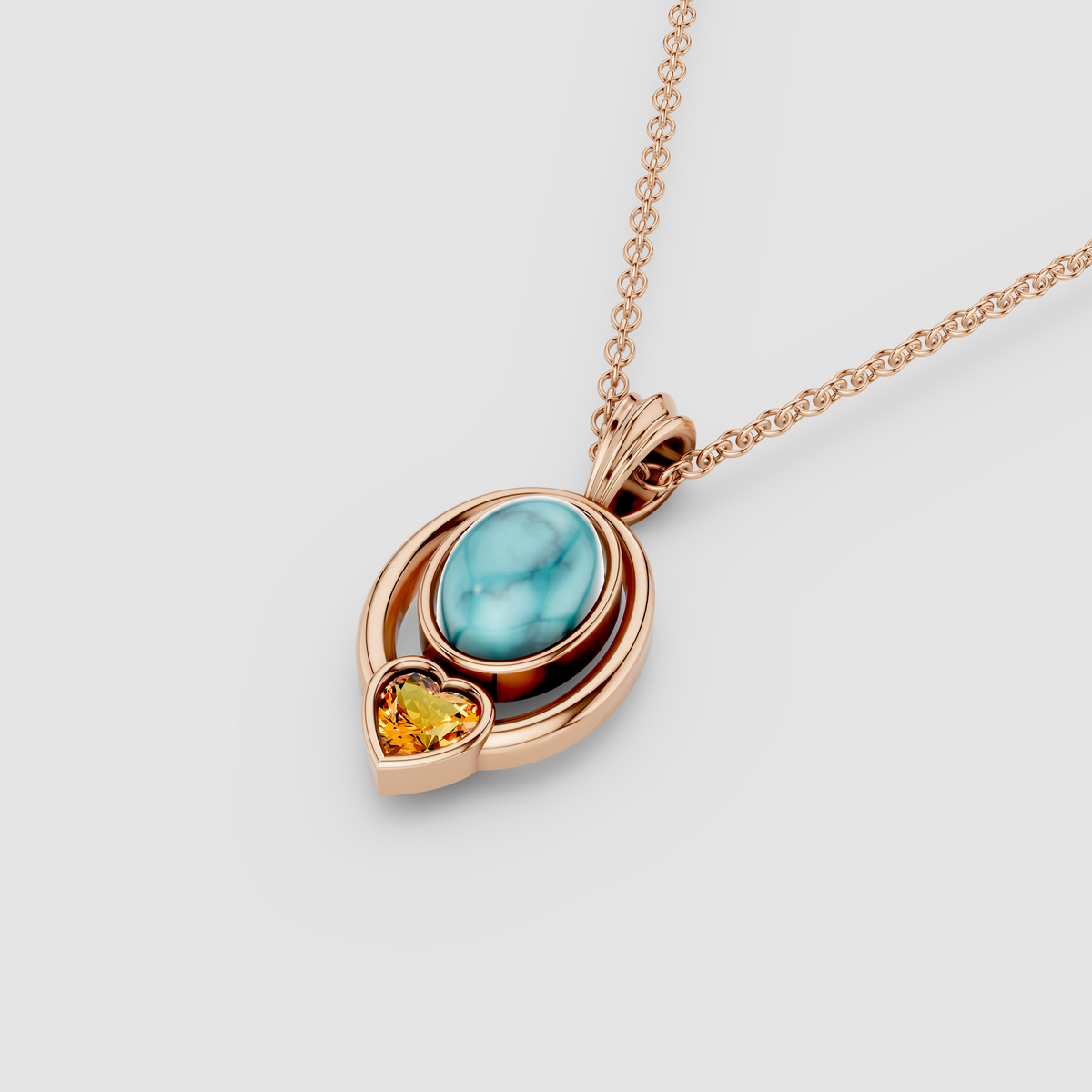 Kimberly - 18K Gold Oval Turquoise & Heart Citrine Statement Pendant (Pendant Only)"