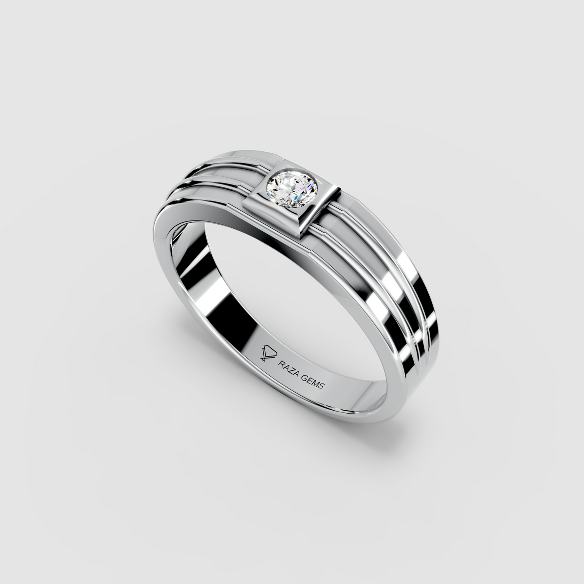 Esme – Flush-Set Round Moissanite Grooved Men's Ring in 18KT Gold