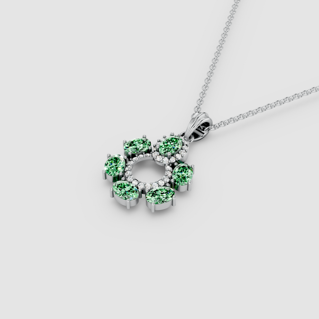Donna - Solid 18K Gold Oval Peridot Floral Cluster & Moissanite Circle