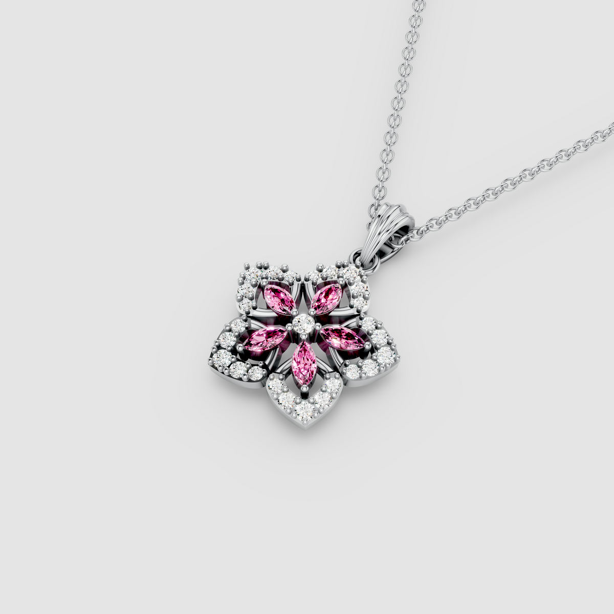 Deborah - 18K Gold Pink Spinel & Moissanite Floral Halo Pendant (Pendant Only)"