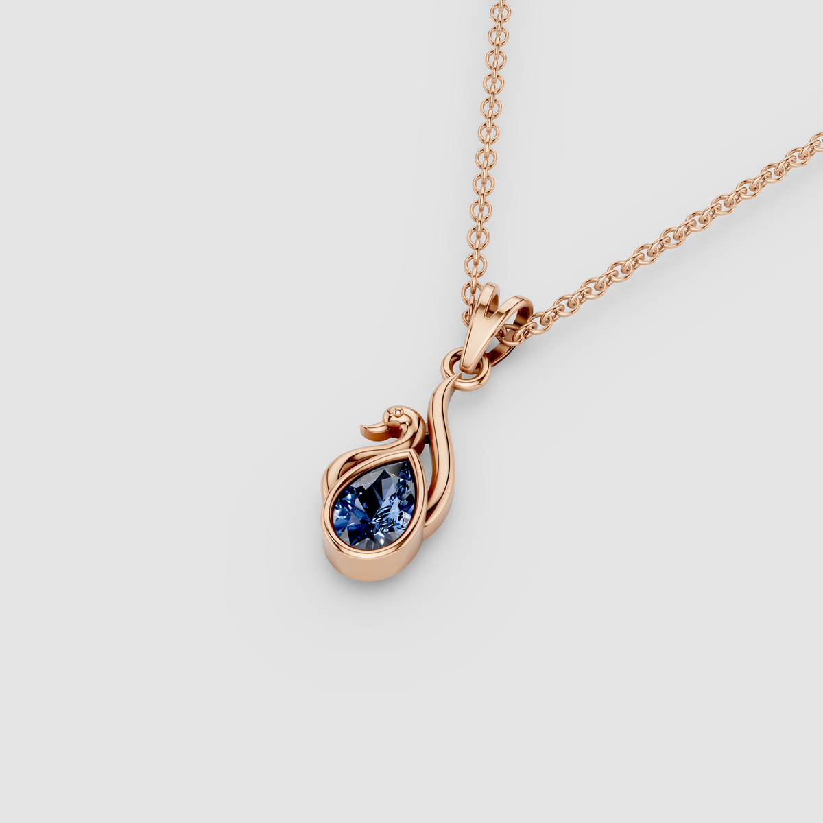 Amanda - Solid 18K Gold Blue Sapphire Swan Silhouette Pendant"