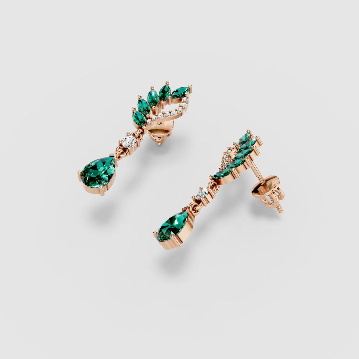 Angela - 18K Gold Marquise & Pear Emerald with Moissanite Earrings
