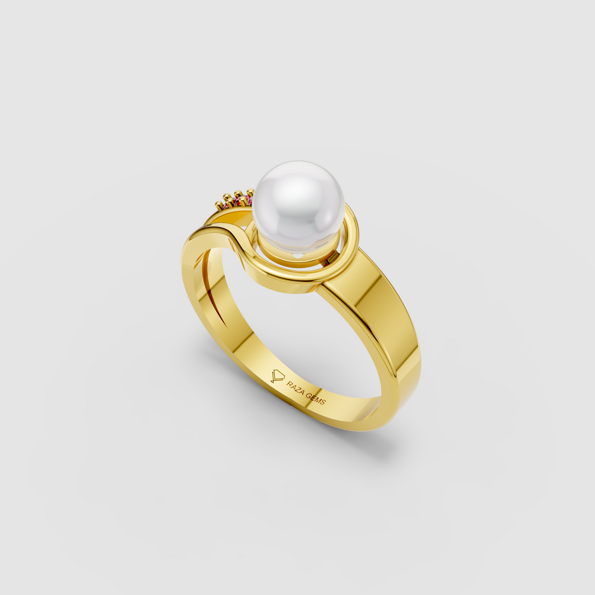 Lyra – 18K Gold Natural Pearl & Ruby Accent Bypass Ring