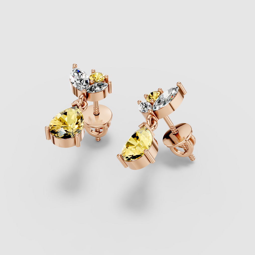 Brenda - 18K Gold Pear Yellow Sapphire & Moissanite Leaf Earrings