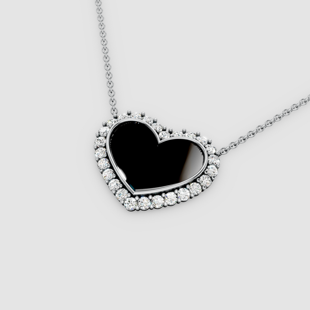 Sarah - 18K Gold Black Onyx Heart Pendant with Moissanite Halo (Pendant Only)"