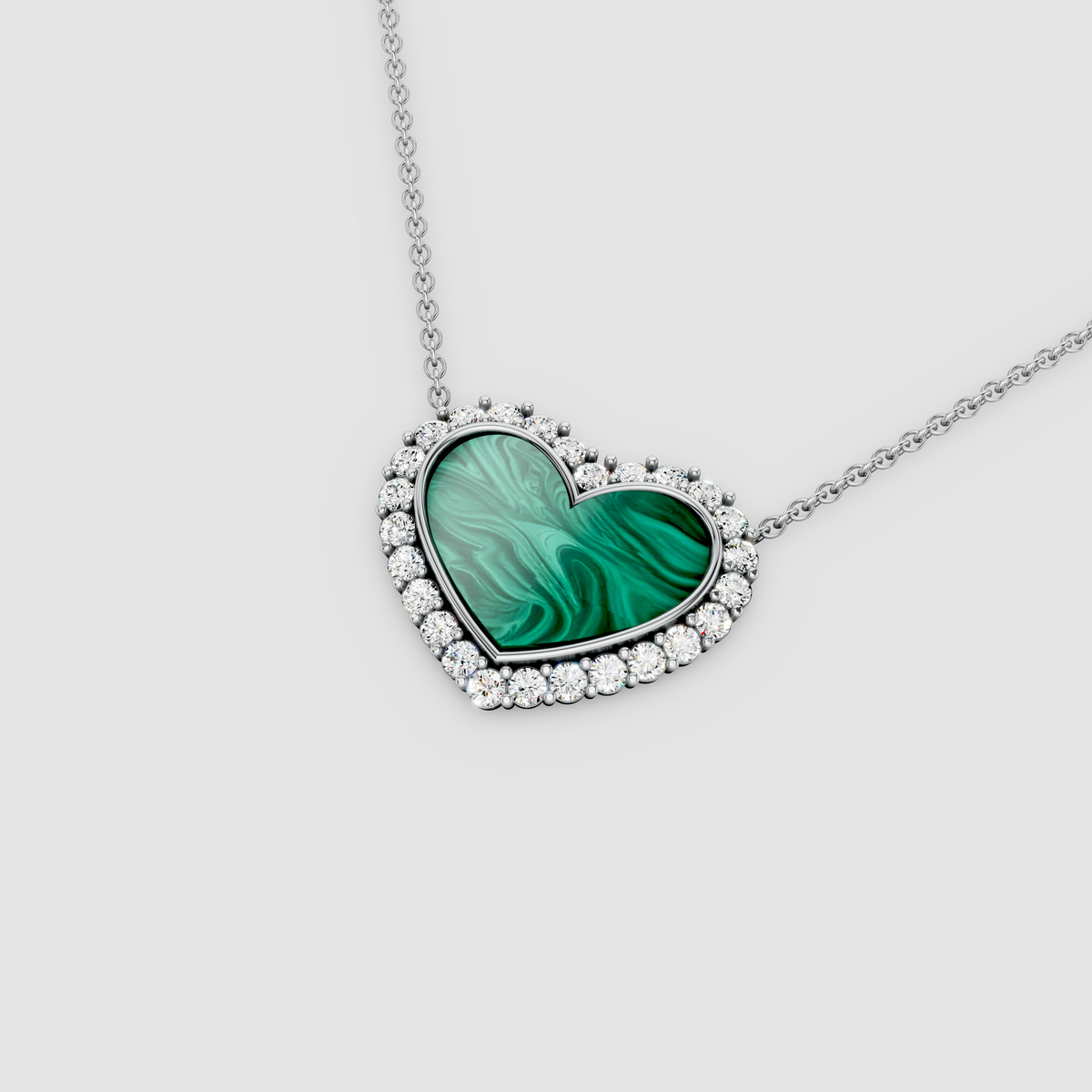 Lisa - 18K Gold Heart Malachite Pendant with Moissanite Halo (Pendant Only)"