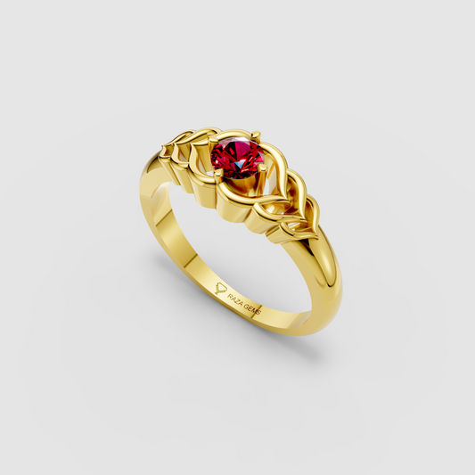 Thea – 18K Gold Round Ruby Vintage-Inspired Solitaire Ring