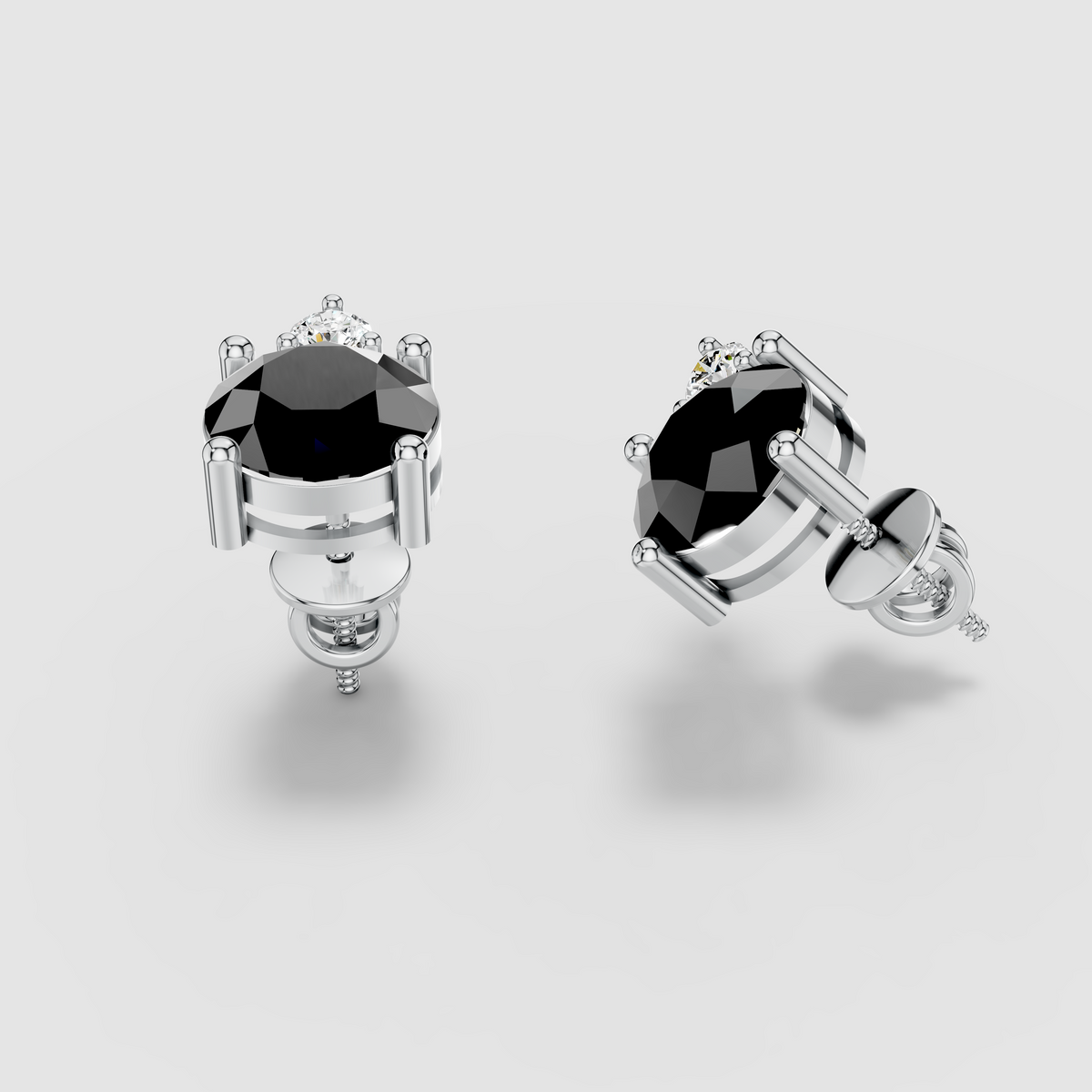 Nancy - Solid 18K Gold Black Spinel & Solitaire Moissanite Stud Earrings"