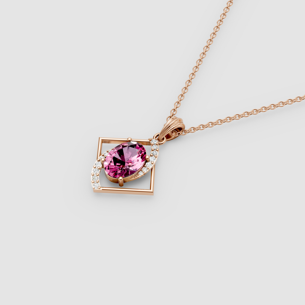 Barbara - 18K Gold Oval Pink Spinel & Moissanite Diamond-Frame Pendant (Pendant Only)"