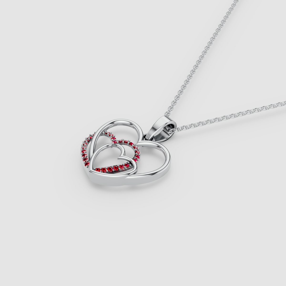 Eternal Bond – Crimson Ruby Pavé Multi-Heart Statement Pendant in 18KT Gold