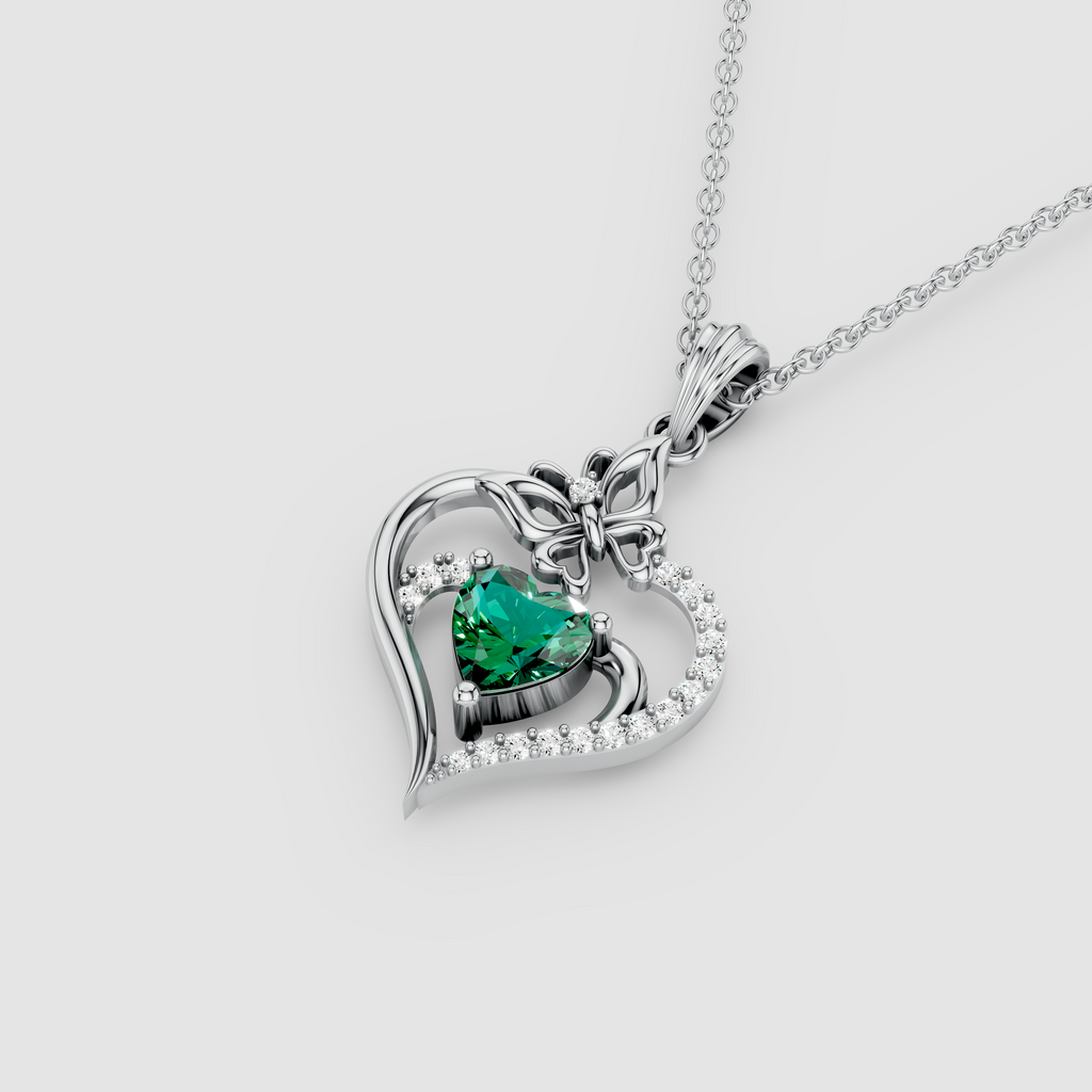 Olivia - 18K Gold Heart Emerald & Butterfly Moissanite Pendant (Pendant Only)"