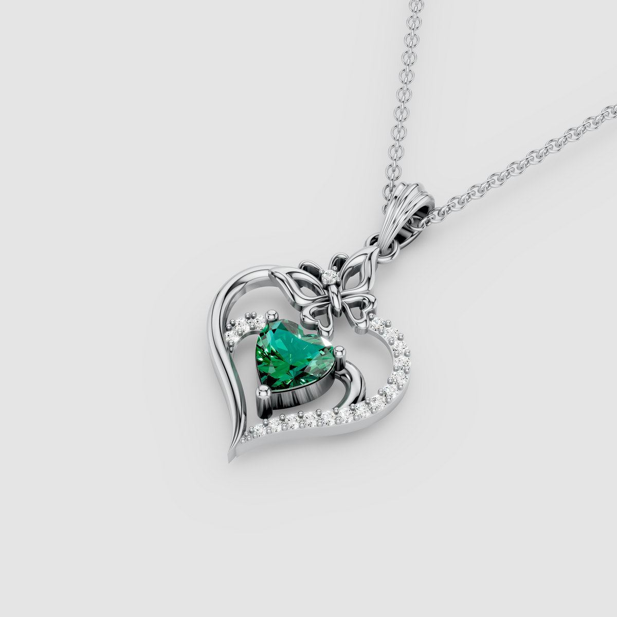 Olivia - 18K Gold Heart Emerald & Butterfly Moissanite Pendant (Pendant Only)"