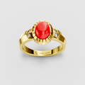 Myla – 18K Solid Gold Oval Coral & Moissanite Crown-Bezel Ring