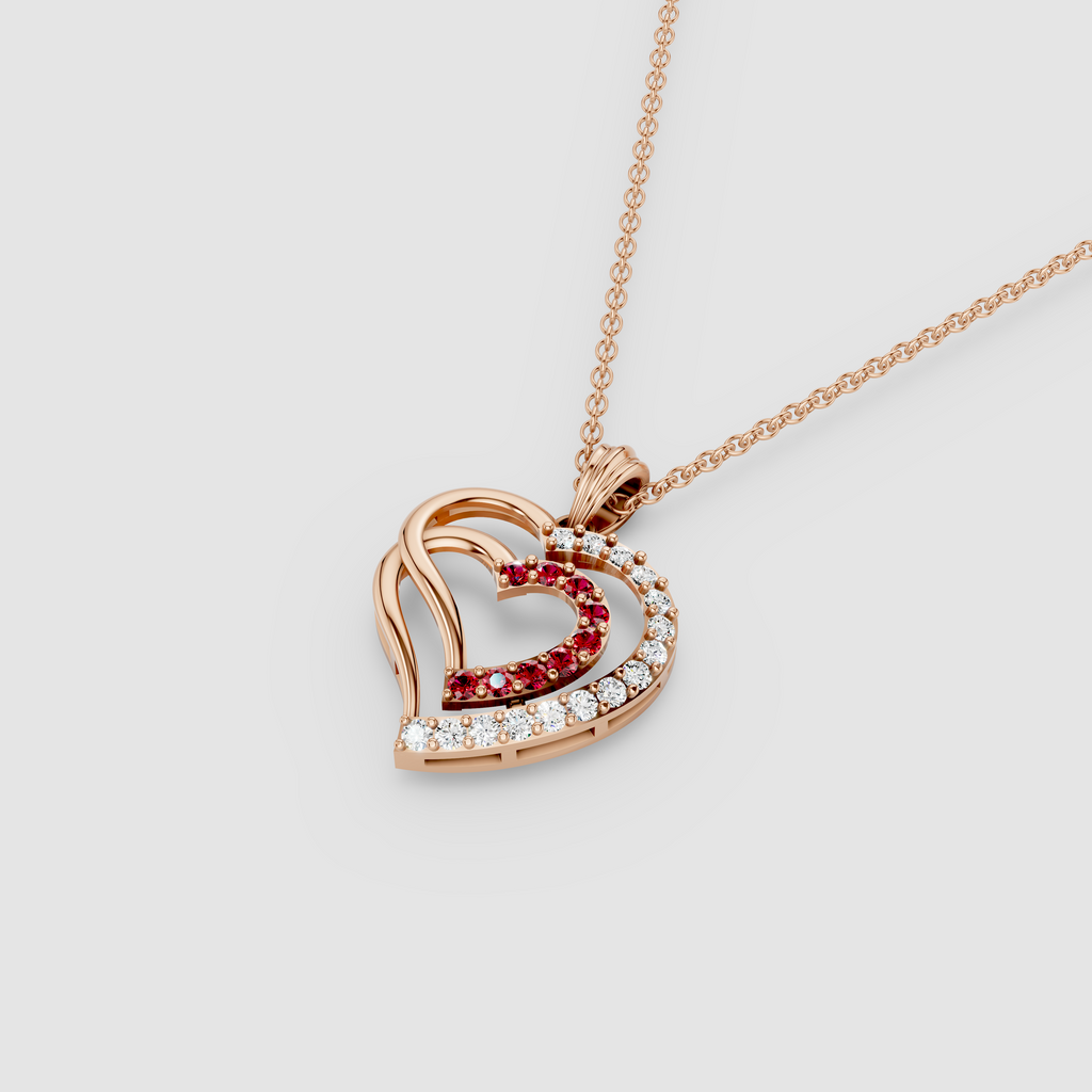 Betty - 18K Gold Double Heart Ruby & Moissanite Pendant (Pendant Only)"