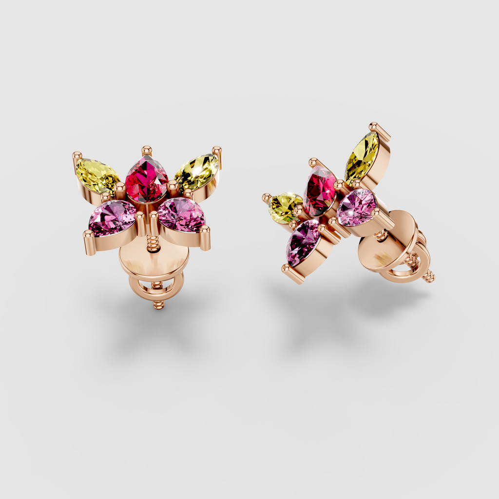 Pamela - 18K Gold Ruby, Pink & Yellow Gemstone Stud Earrings