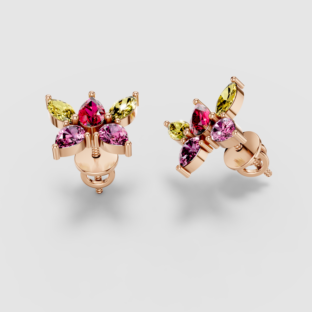 Pamela - 18K Gold Ruby, Pink & Yellow Gemstone Stud Earrings