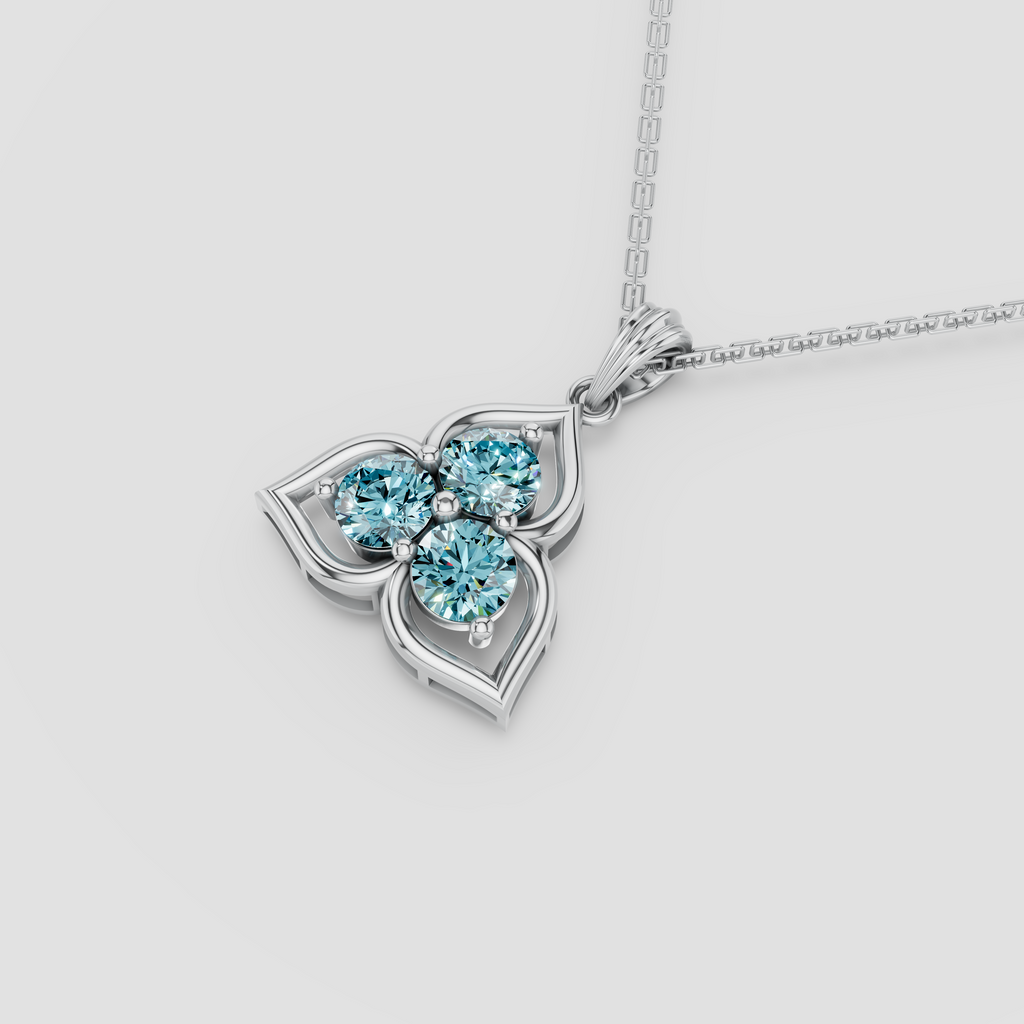 Caelia – Three-Stone Sky Blue Topaz Floral Motif Pendant in 18KT Gold