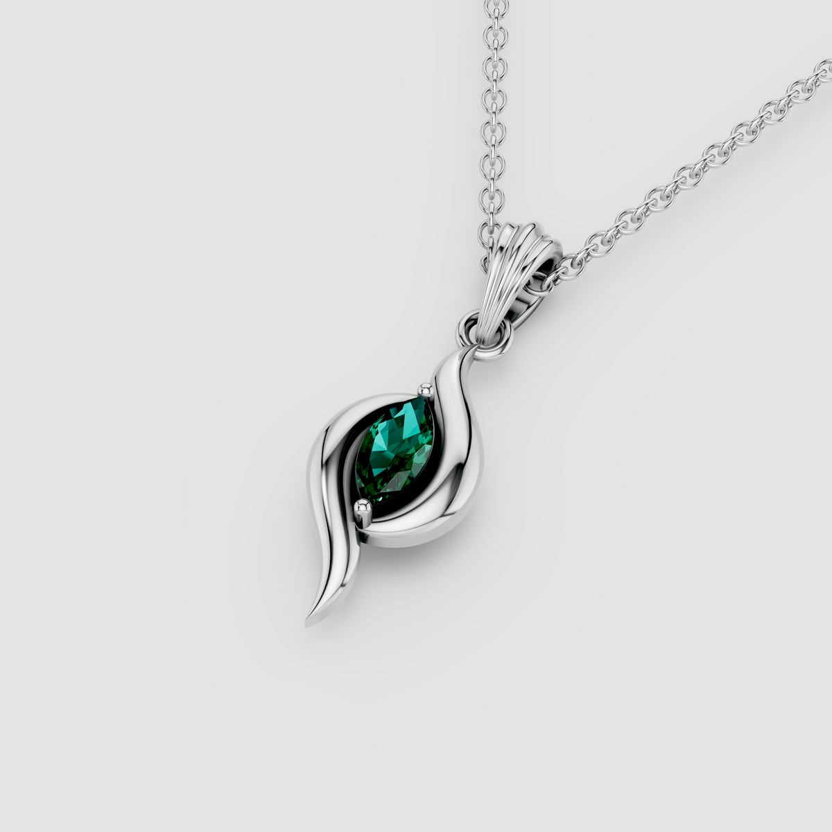 Emma - 18K Gold Marquise Emerald Sculptural Swirl Pendant (Pendant Only)"