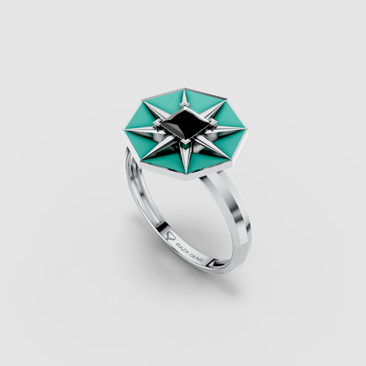 Sadie - 18K Gold Princess Black Spinel & Turquoise Enamel Ring