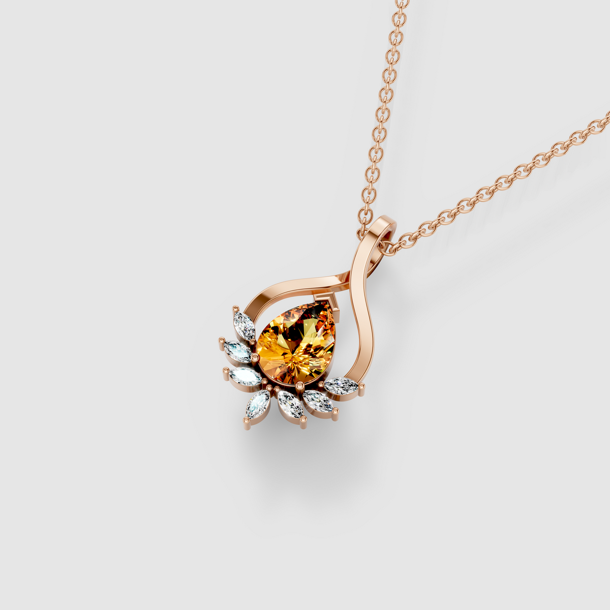 Angela - 18K Gold Pear Citrine & Marquise Moissanite Cluster Pendant (Pendant Only)"