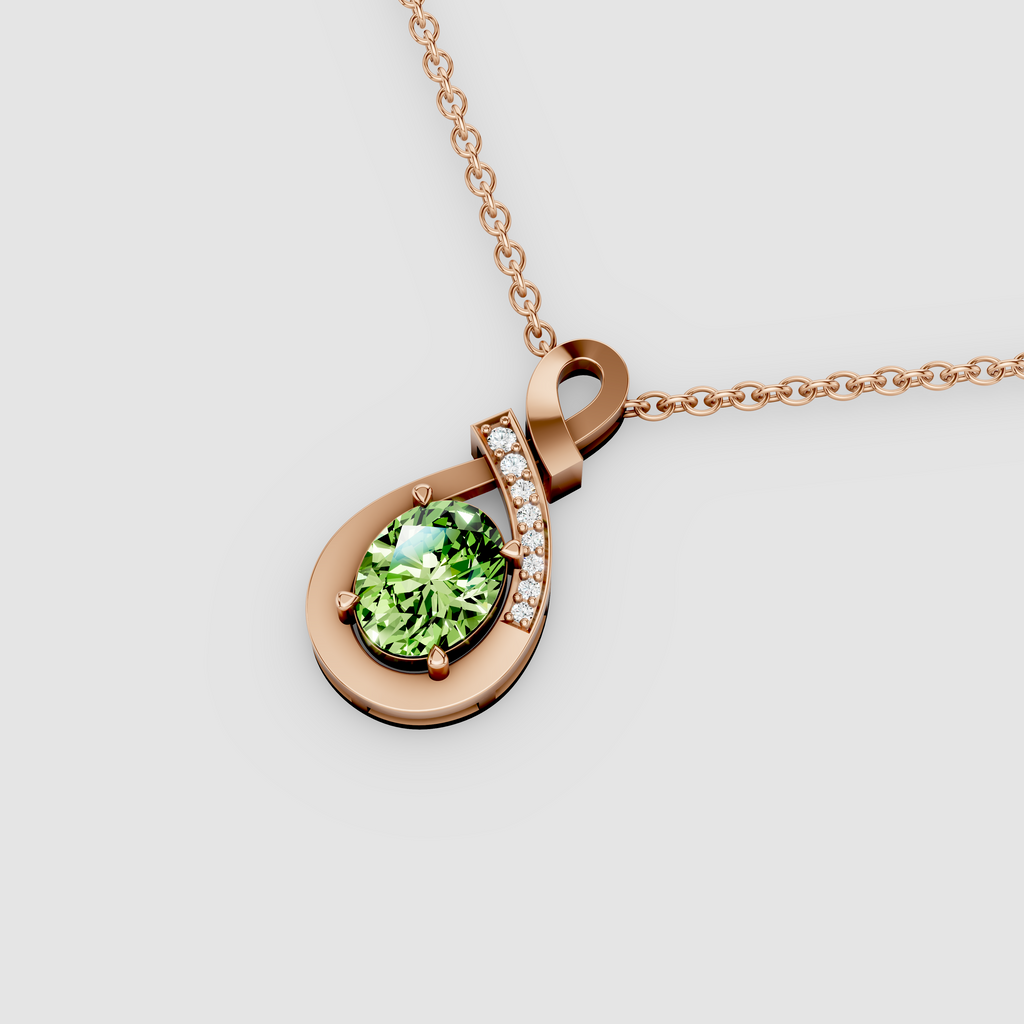 Jessica - Solid 18K Gold Peridot Infinity Twist Pendant with Sparkling Moissanite"