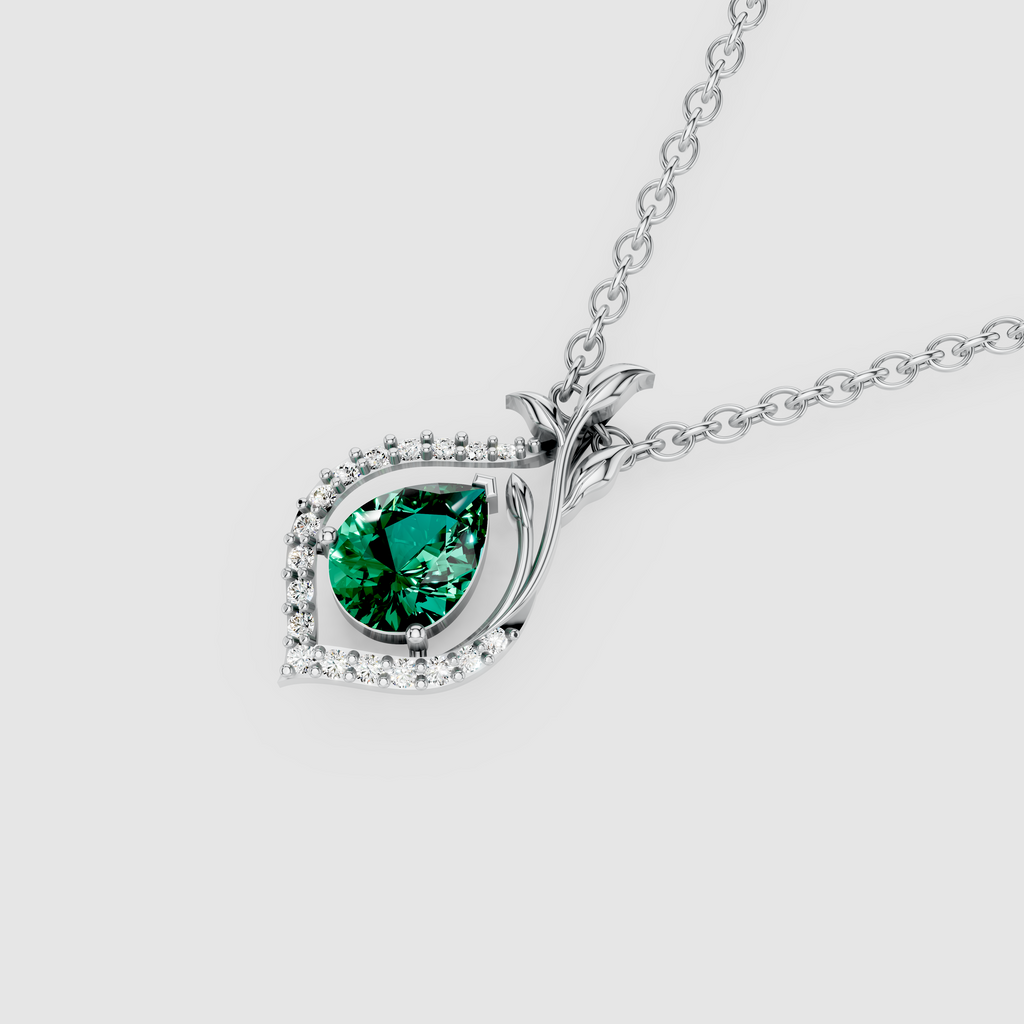 Anastasia – Pear Cut Emerald Nature-Inspired Leaf Pendant in 18KT Gold